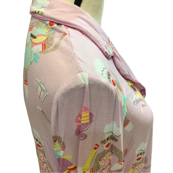 Nick & Nora Sock Monkey Baking Comfy Pajama Top Shirt Pink Purple Gilmore Sz M - Picture 5 of 5